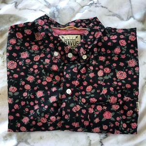 Men’s Short Sleeved Button Up Rose Print Shirt M